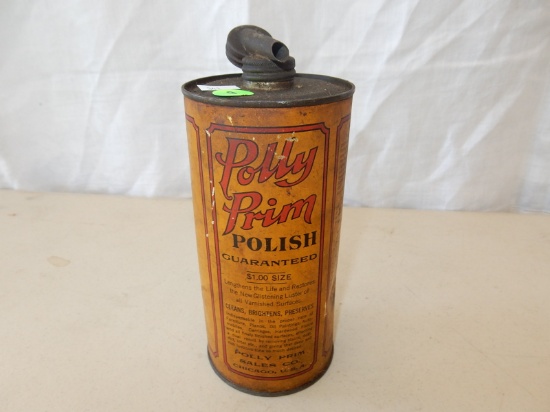 Antique "Polly Prim" polish tin with spout top, cond G used