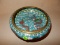 Nice vintage Asian cloisonne bowl with dragon design, applied to wooden base display, cond VG