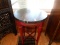 Antique? / vintage French style painted lamp table faux marble top, shows old wood under top, cond G