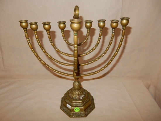 Nice brass Hanukkah Menorah, this Menorah is a nine-branched candelabrum lit during the eight-day ho