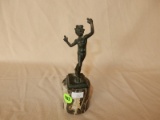 Small antique / vintage? Bronze? / cast metal sculpture on marble cylinder base, depicting nude man