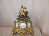 Fancy antique figural cast mantel clock with gold gilted knight, no maker noted, cond G-VG shows pai