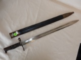 Antique 1800's long bayonet with sawback blade, sheath, stamped 179666, S.J.C. Neihassan, cond VG