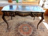 Nice Drexel Et Cetera French Louis XV style Leather Top Writing Desk, with bronze accents, cond G-VG