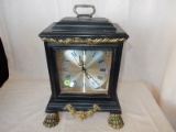 linden Westminster quartz mantel clock with brass claw feet, cond VG, untested