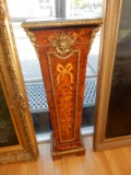 Amazing Vintage Louis XV Style Plant Stand / pillar with inlay floral design, bronze accents, labele