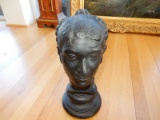 Vintage French style painted chalk bust of young woman, marked by maker, cond G-VG minor nicks