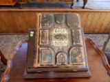 Antique American bible with newer book stand, bible has loose pages and binding, from age, stand VG