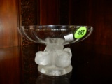 Nice vintage crystal Lalique France (signed on base) bird bowl, with 4 frosted birds holding clear g