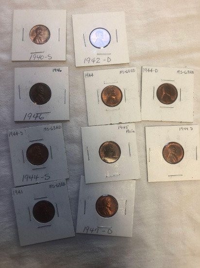 Group of 10 uncirculated Lincoln cents