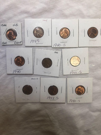 Group of 10 uncirculated Lincoln cents
