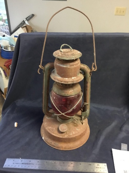 Primitive Railroad lantern with red globe marked stolen from city of San Diego