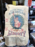 Vintage old Arkansas liberty Rice sack has some stains