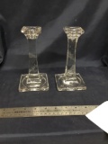 Pr crystal etched candle stick holders square bottom