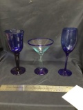 Group of three piece miscellaneous cobalt glassware