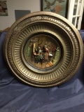 1800s 3-D looking brass wall hanging plaque signed JS508 on back