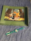 Vintage Walt Disney lithograph of Bambi and children's wrist watch sealed
