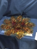 Vintage large amber footed centerpiece plate with floral design