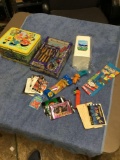 Vintage box of collectible toys to include Sesame Street lunchbox missing handle