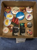 Vintage Box of souvenir pins buttons