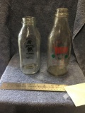 Vintage two piece milk bottles one twin Brook creamery one LECHE VIGOR