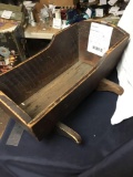 Antique wooden doll rocking cradle made with square nails