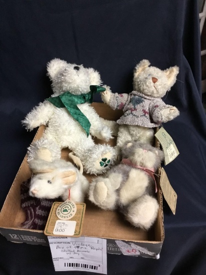 Vintage box of four piece Boyds stuffed animals with tags