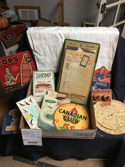 Box of miscellaneous collectible advertising pieces Wonder Bread army/navy 1942