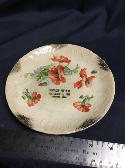 Antique souvenir plate pumpkin pie day September 1, 1910 Longmont Colorado
