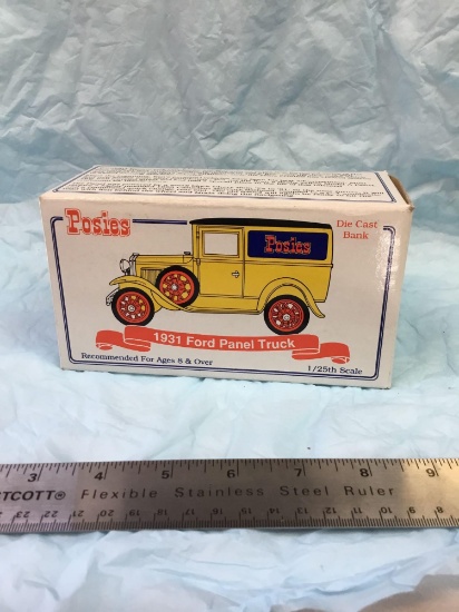 Vintage posies diecast 1931 Ford panel truck bank in box