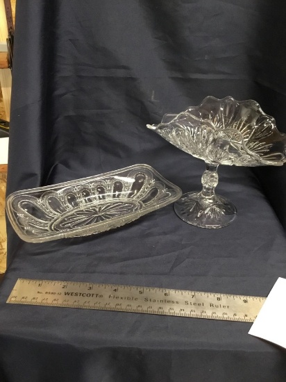 Vintage two piece press glass bowl and compote