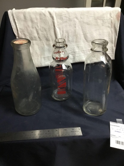 Vintage three-piece milk bottles different berries