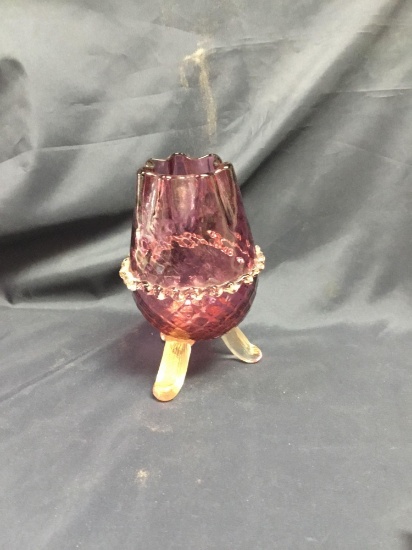 rare amethyst footed vase with applied decoration and gold flakes in feet
