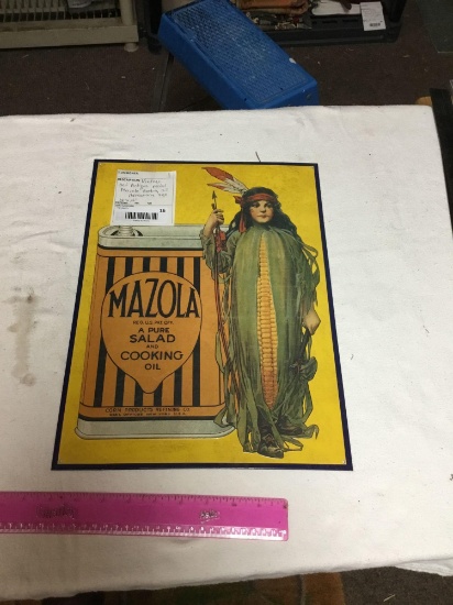 vintage not antique metal MAZOLA cooking oil advertising sign