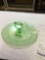 it is green depression glass etched tidbit tray with handle