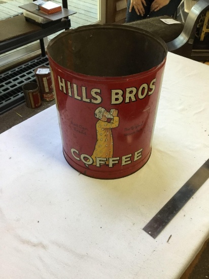 vintage large 1939 red can brand Hills Bros. coffee tin