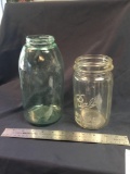 Antique two piece ball canning jars one green one wide mouth
