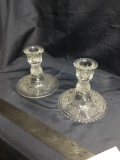 Vintage pressed glass pair of candle stick holders