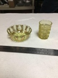 antique two-piece Vaseline glass items