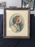 Antique watercolor of 1900s lady signed by artist dated 1900s in fancy frame