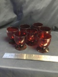 Seven piece Ruby glass footed stemware possible Cambridge