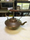 vintage copper and brass teapot with handle