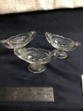 Vintage three-piece glass master salts marked on bottom with triangle and something else
