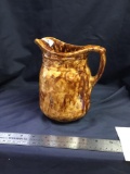 Antique Bennington pottery pitcher chip on spout bottom rim and bubble burst on side 7 inch