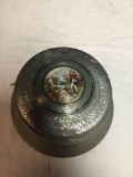 Vintage powder music box with porcelain insert