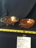 Vintage two piece marigold carnival glass dishes