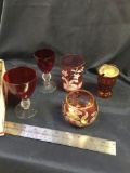 Box of antique group of ruby and cranberry glass items