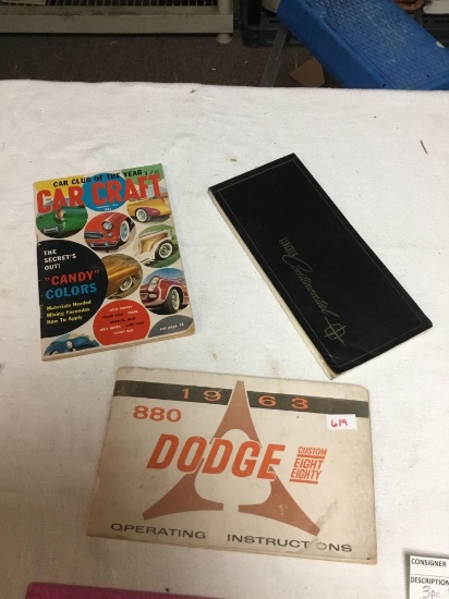 three piece vintage car manuals and book
