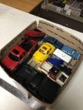 box of vintage toys including boat with truck