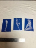 three piece collection of authentic blue bade arcade pin up cards